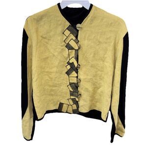 Alissa Vintage Women Patchwork Jacket Art To Wear Buttons XS Linen Tencel Combo